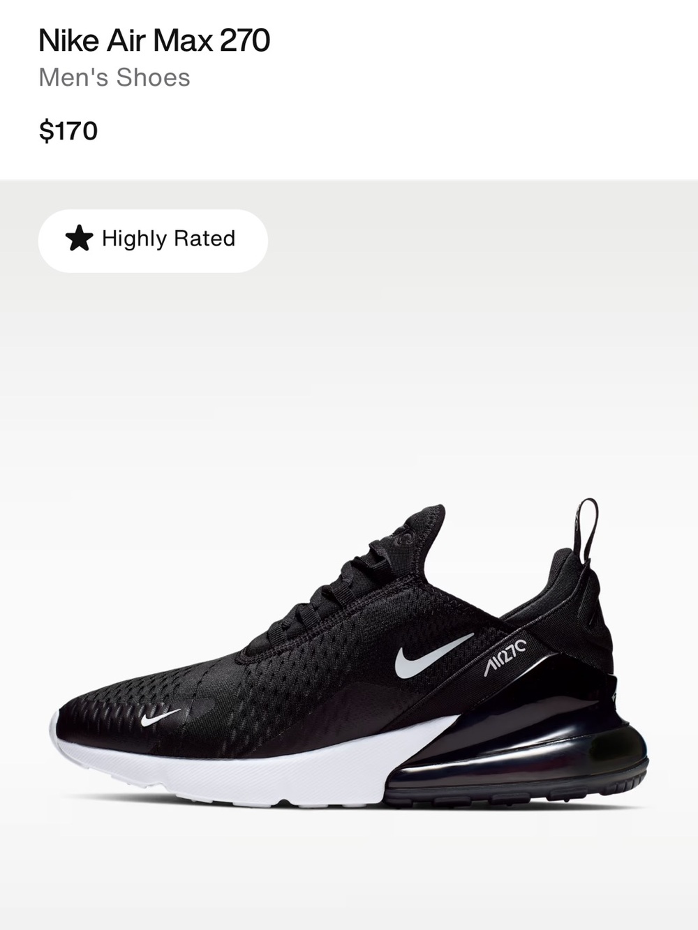 Men’s size 12 Nike Air Max 270 Men's Sneakers - Black/White - Picture 2 of 12
